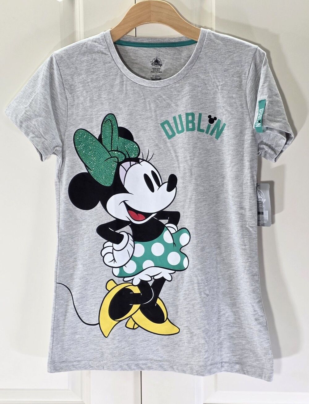 Disney Store Dublin Ireland Minnie Mouse Tee Women S Grey Glitter Premium Cotton